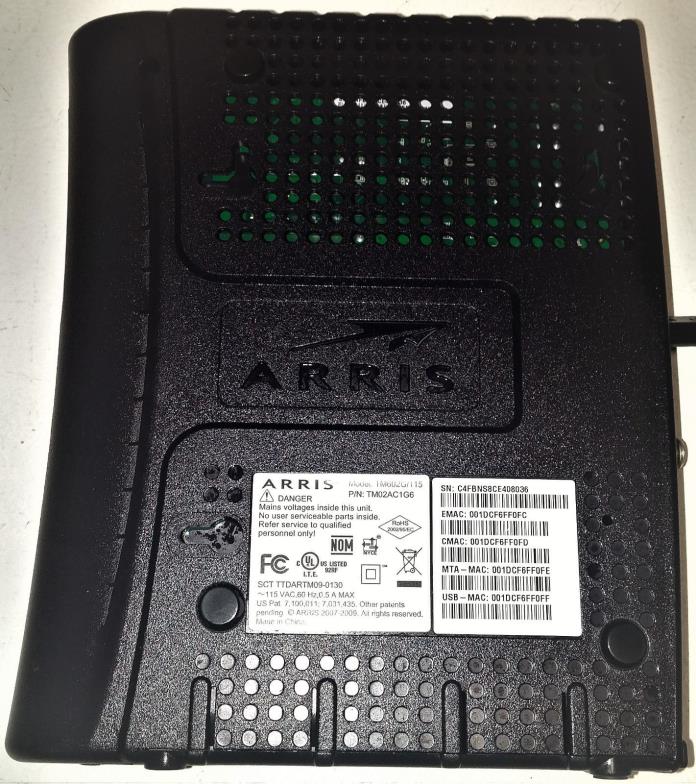 NOS Arris TM602G/15/P2/CH8 TouchstoneTelephony Modem + Power Cable P/N TMO2AC1G6