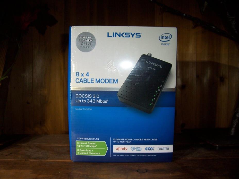 LINKSYS CABLE MODEM INTERNET SPEED UP TO 100 MBPS INTEL 8 DOWNLOAD 4 UPLOAD CHAN