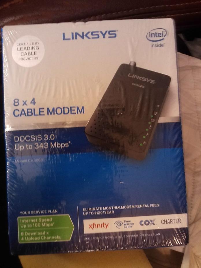 LINKSYS~DOCSIS 3.0~CABLE MODEM 8 X 4~MODEL #CM3008~NEW & SEALED~UP TO 343 MBPS