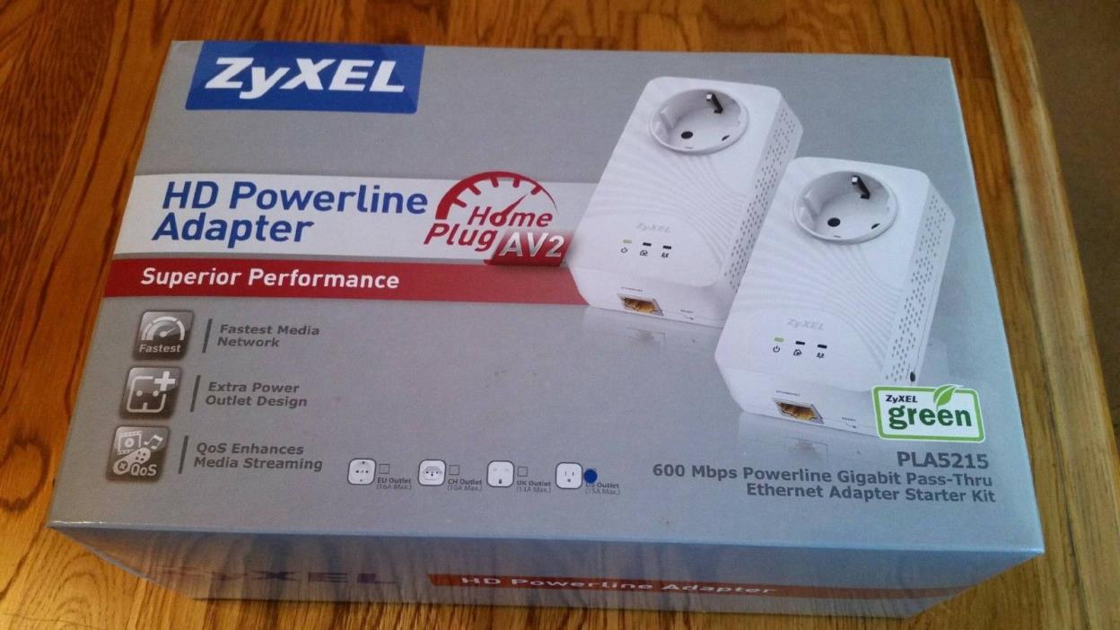 Zyxel PLA5215 Kit 600 Mbps Two Powerline Gigabit Adapters w/ Outlet Pass Through