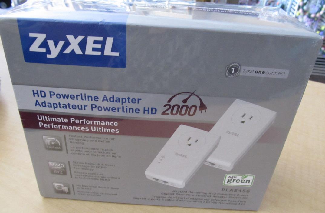 ZyXEL HomePlug Powerline Adapter HD AV2000 Ultimate Performance PLA5456 Kit AV2