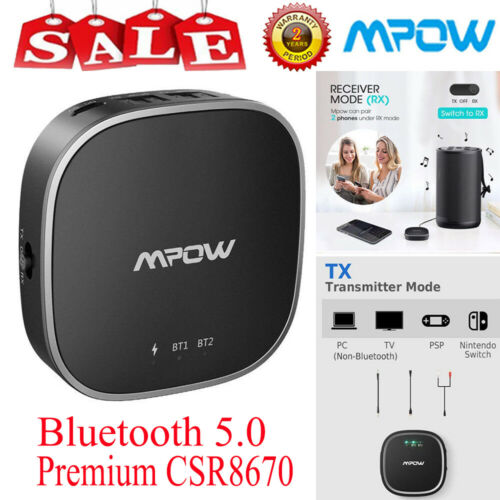 Mpow 2in 1 Bluetooth 5.0 Receiver Transmitter Wireless Audio Adapter For Home TV