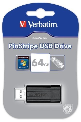 Verbatim 64GB PinStripe USB 2.0 Flash Drive, Black 49065