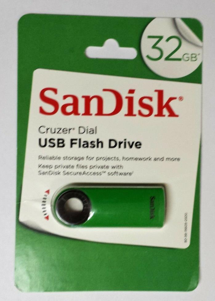 Brand New! Green SanDisk Flash Drive (Cruzer Dial, USB 2.0, 32GB) Free Shipping!
