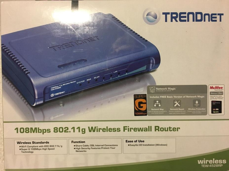 TRENDnet 108Mbps 802.11g Wireless Firewall Broadband Router TEW-452BRP Super G