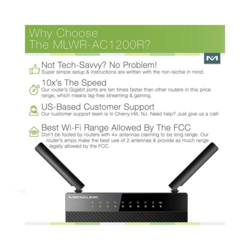 Medialink AC1200 Wireless Gigabit Router - (1000 Mbps) Wired Speed & AC 1200...