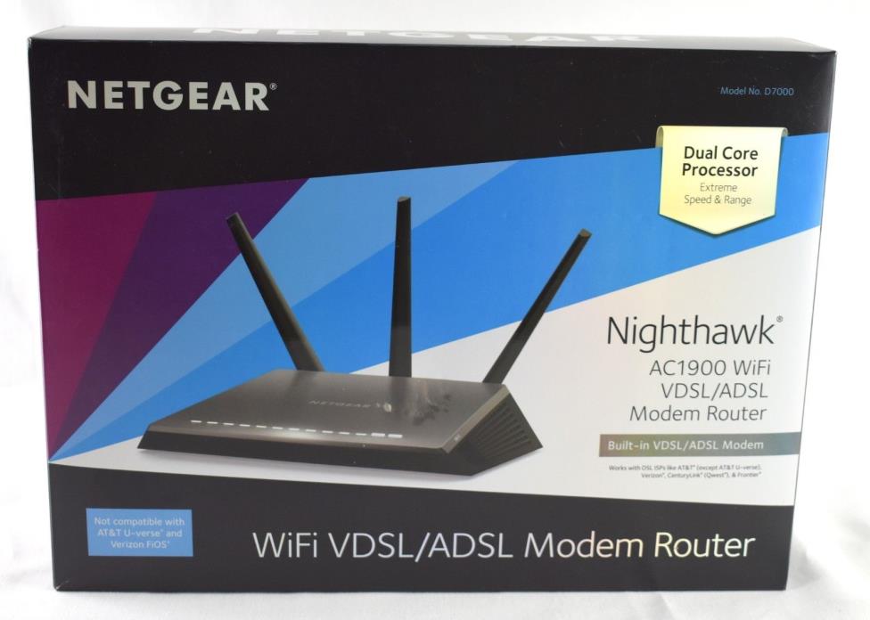 NETGEAR D7000-100NAS Nighthawk AC1900 Wi-Fi VDSL/ADSL Modem Router - 3678sw