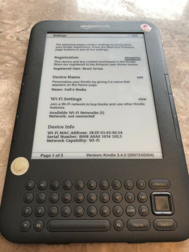 Amazon Kindle  Keyboard Black Model D00901 Works 4GB