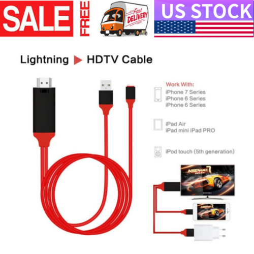 Lightning to1080p 8Pin HDMI HDTV AV TV Adapter Cable Cord For iPhone 5 6 7 8