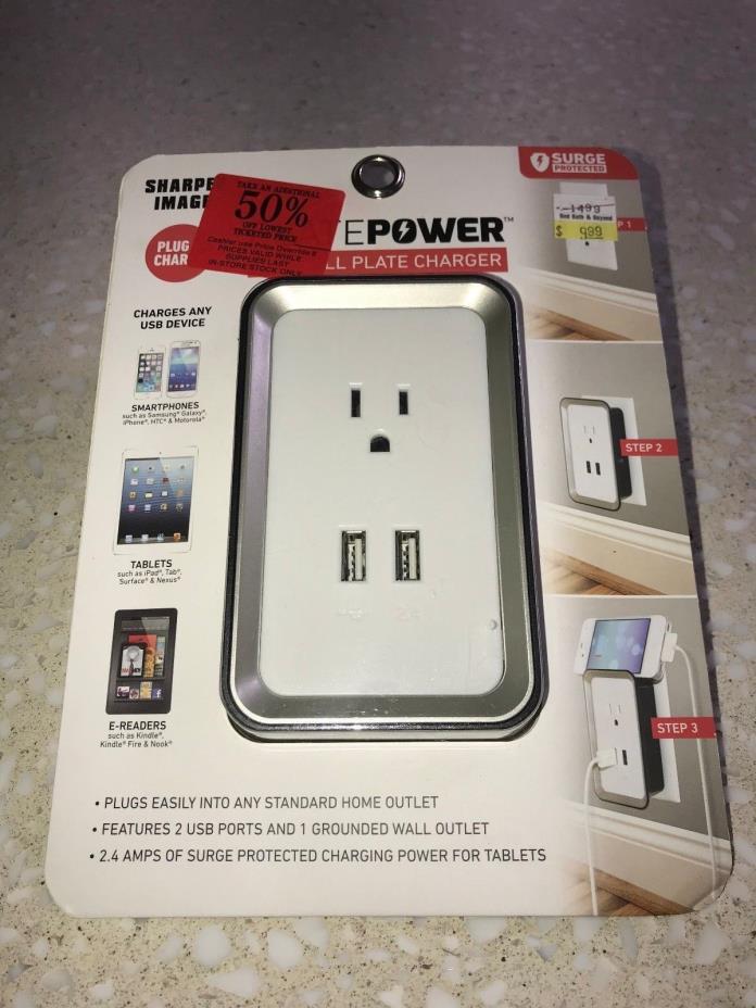 NEW Sharper Image Plate Power USB Wall Plate Charger