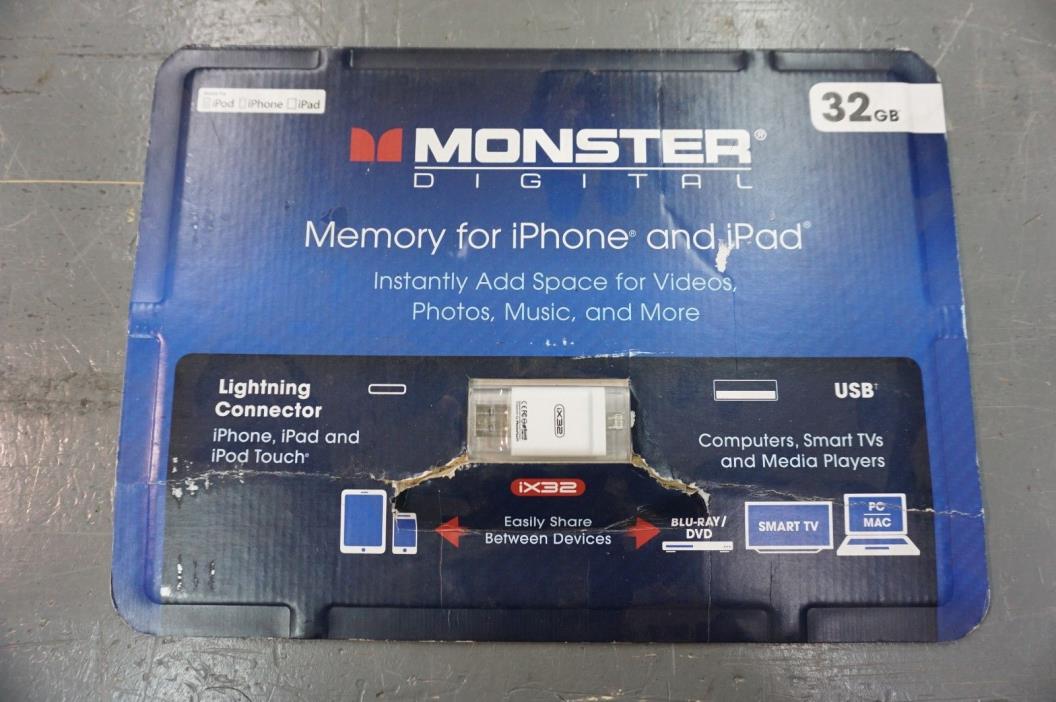 Monster Digital Memory ix32 USB Drive 32GB iPhone iPad iPod Lightening Connector