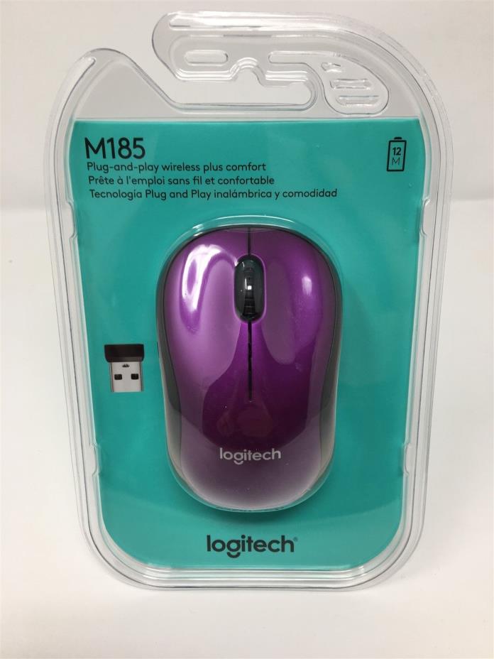 Purple Logitech M185 Wireless Mini Mouse Brand New