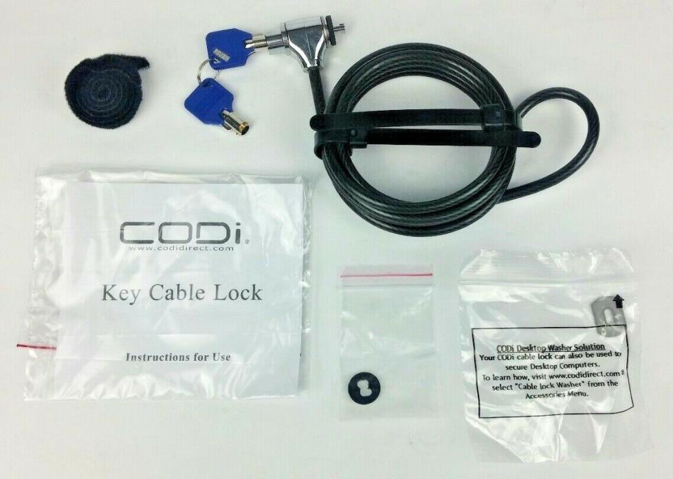 Security Laptop Key Cable Lock Kit 6.5ft 4mm Galvanized Steel w/2 Keys CODI
