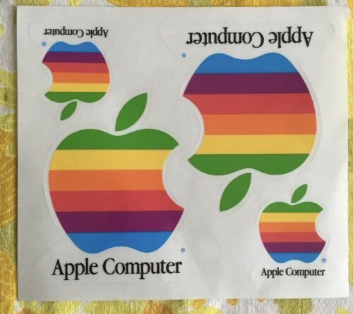 Vintage Apple Computer Decal Stickers Sheet of 4 Rainbow Logo New Old Stock