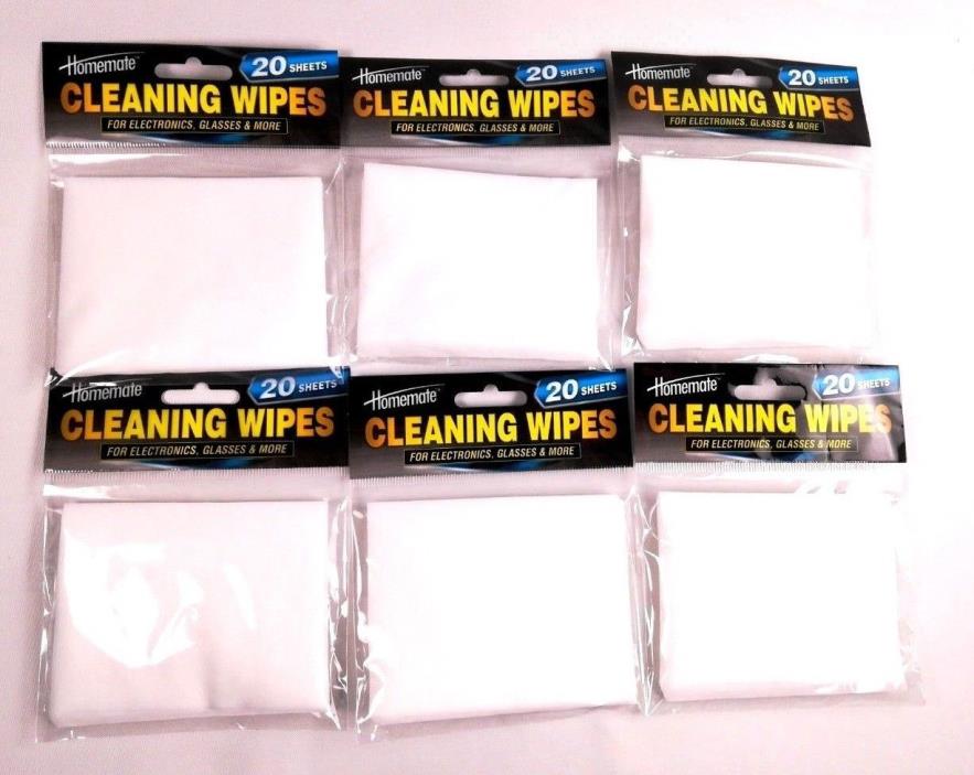 120 Homemate Cleaning Wipes For Electronics Glasses (6 pk of 20 sheets ) PO-88FS
