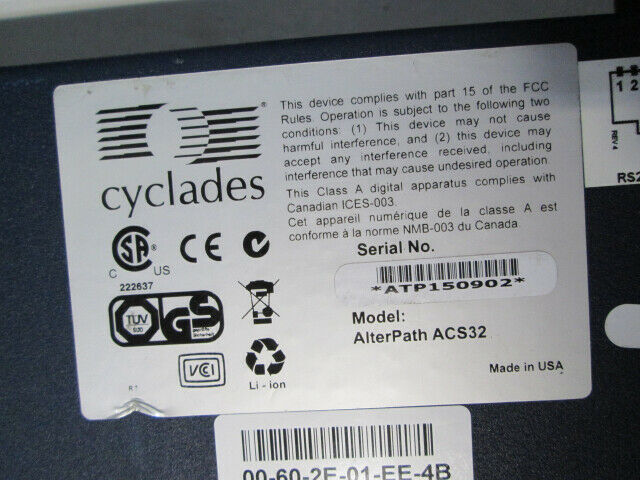 Cyclades Alterpath ACS32 Advance Console Server RS-232 RJ-45