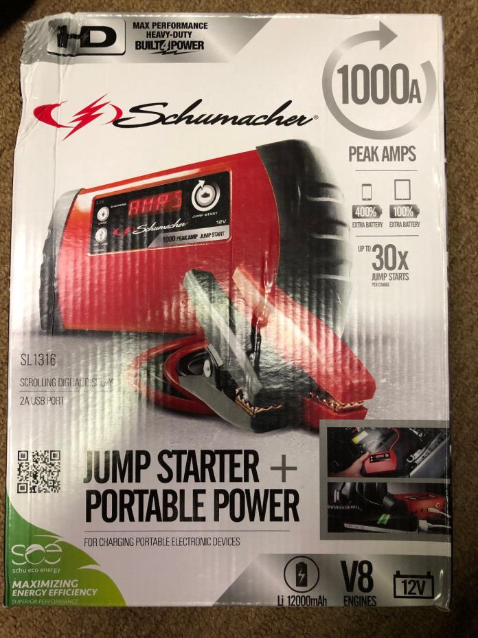 Schumacher 1200mAh 12V  Jump Starter+Portable Power SL1316 NEW OPEN BOX