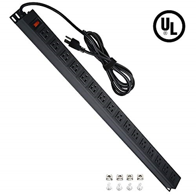 16 Outlets Heavy Duty Metal Power Strip with 9.8ft Cord and Power Switch Rack