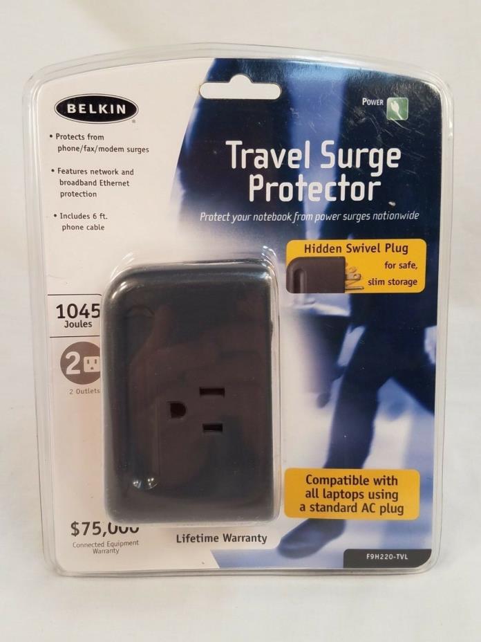 New Belkin Travel Surge Protector with Hidden Swivel Plug F9H220-TVL