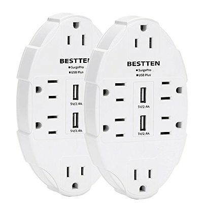 Bestten Spaced Surge Protectors Outlet Wall Adapter With 2 USB Charging Ports 6