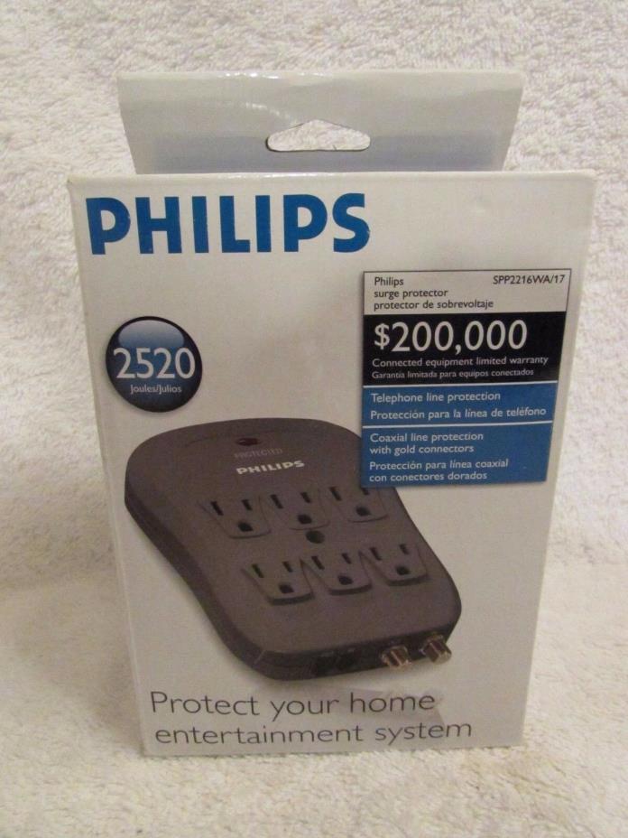 Philips Surge Protector SPP2216WA 6 outlet 2520 Joules Entertainment System NEW
