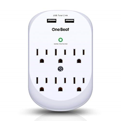 6-Outlet Surge Protector Multi Outlet Wall Mount Adapter Power Strip with 2 USB