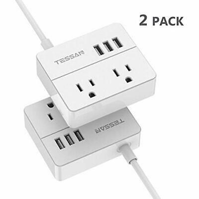 2 Pack Power Strips Portable Outlet Travel With 3 USB Ports Desktop Charging 5