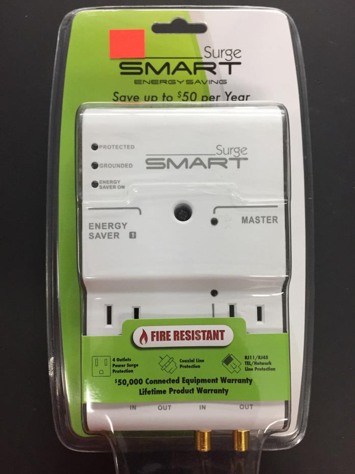 IDEATIVE ES3432W Smart Surge Protector w/Coax/RJ11/RJ45 Connectors,4 Outlets -12