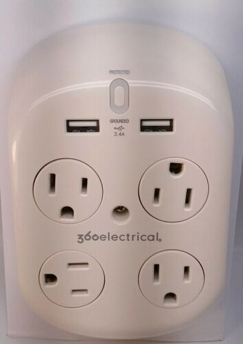 (1)ivory 360 Electrical Surge Protector 4 Rotating Outlets And 2 USB Revolve 3.4