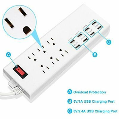 HONGYU 6 Surge Protectors Outlet Home/Office Protector/Power Strip With 8 USB Ft