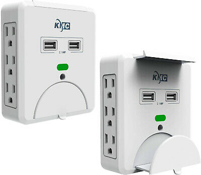 Surge Protector 6 Outlet Multi Plug Wall Mount With 2 USB Charging Ports 2-Pack