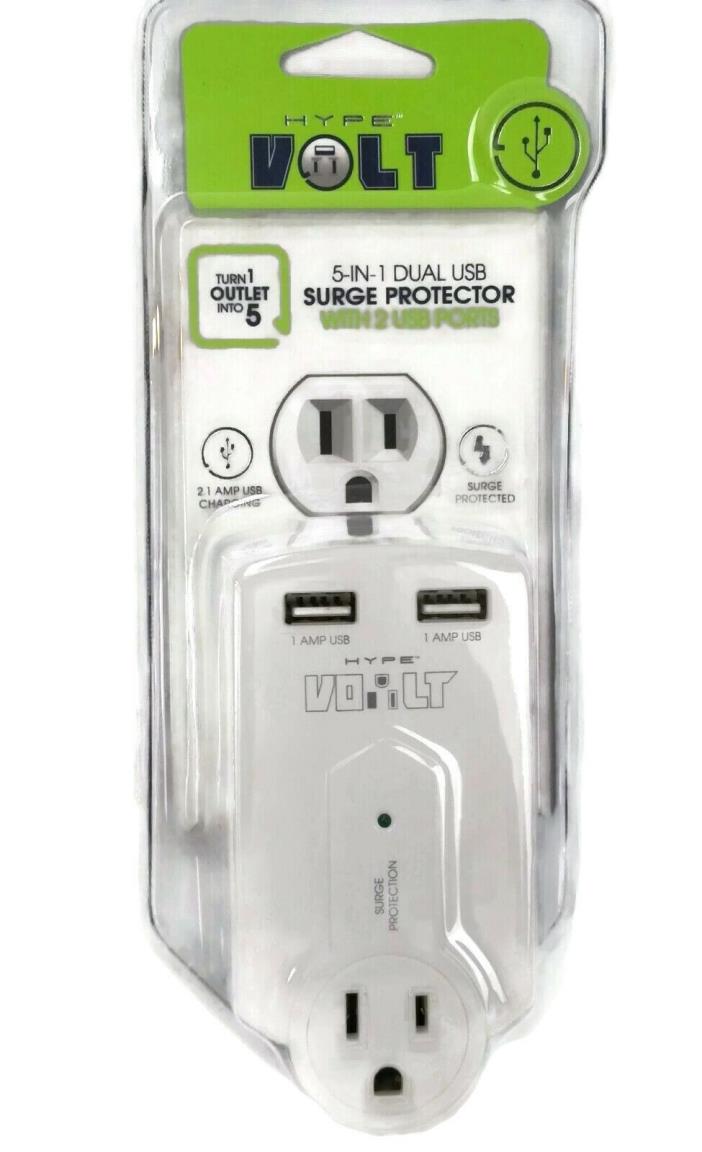 Hype Volt 5-in-1 Dual USB Surge Protector with 2 USB Ports Charge Travel  P