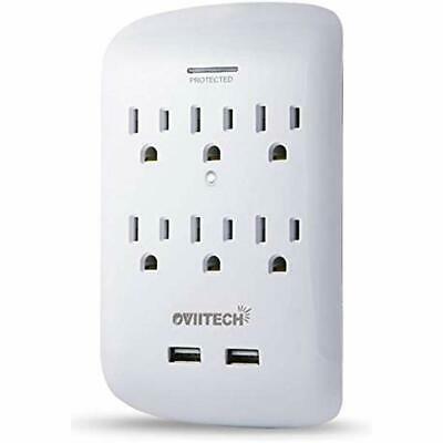 6 Outlet Wall Adapter Tap With USB Charger, Dual 3.1A Port, Oviitech 3-Prong 900