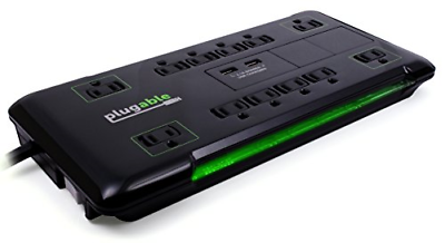 Plugable 12 AC Outlet Surge Protector - 25 Foot Power Cord with 2 Built-in USB