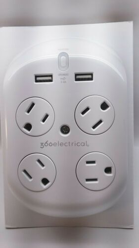 (1)White 360 Electrical Surge Protector 4 Rotating Outlets And 2 USB Revolve 3.4