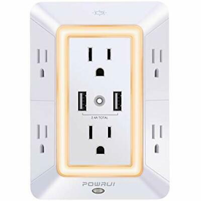 USB Wall Charger, Surge Protector, 6-Outlet Extender With 2 Charging Ports (2.4A