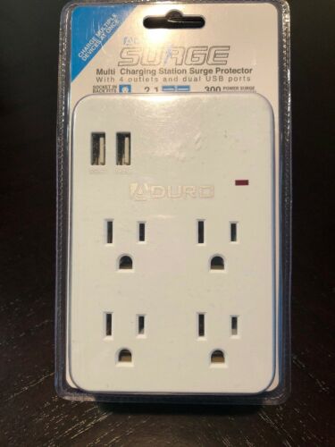 ADURO Multi-Charging 4 Outlet & 2 USB Surge Protector Outlet Station Travel/Home