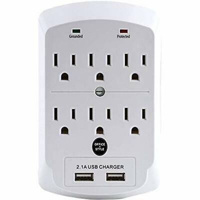 Surge Protector, Electronics Charging Station, 6 Outlet 2 USB Port Wall Adapter
