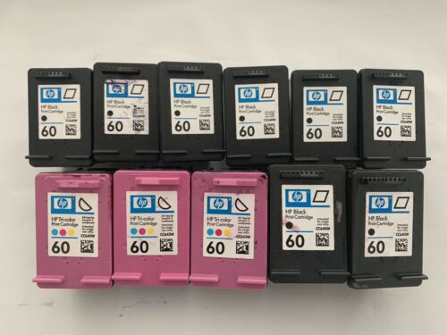 Lot 11 Genuine HP Ink Cartridges 60 Inkjet 8 Black & White 3 Color Empty Virgin