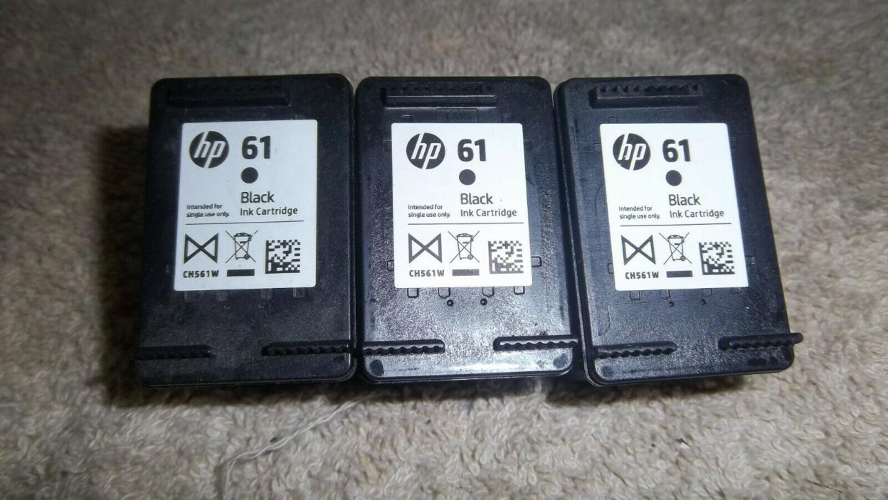 Lot of 3 Empty Authentic HP 61 Black  Virgin  Ink Cartridges ( Never Refilled )