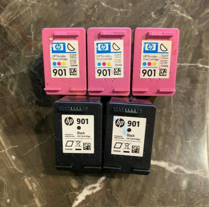 Lot Of 5 HP ink printer cartridge empty for refill virgin (2)Black  (3)Color 901