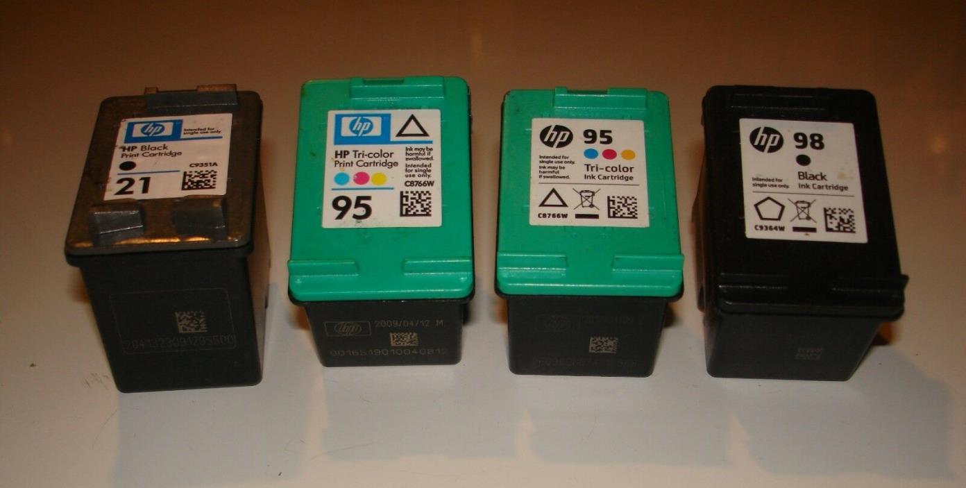 Lot of 4 Empty HP Ink Cartridges  ~ 21  95  &  98   ~ Used