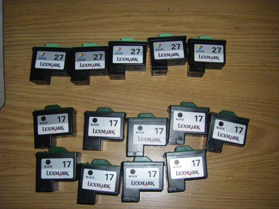 LEXMARK INK EMPTY VIRGIN INK CARTRIDGES #17 AND # 27, LOT OF 14