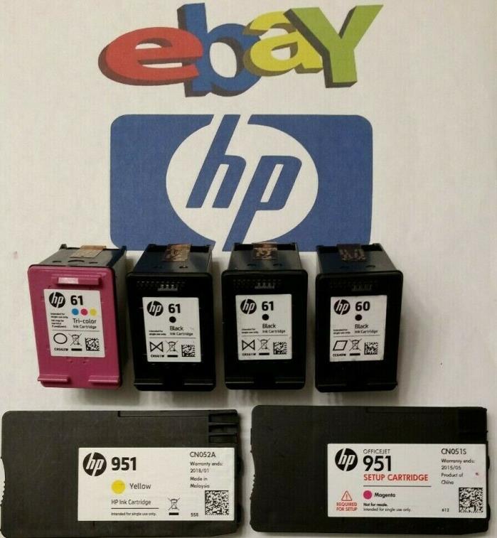 LOOK!! CLEAN!! VIRGIN!! EMPTY!! HP #61, #60, #951 INKJETS -LOT OF 6 FOR REFILL