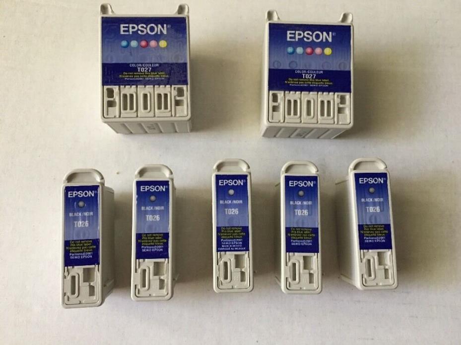 Epson Lot Of 7 Virgin NOT WORKING Cartridge T027 Color T026 Black For Refilling