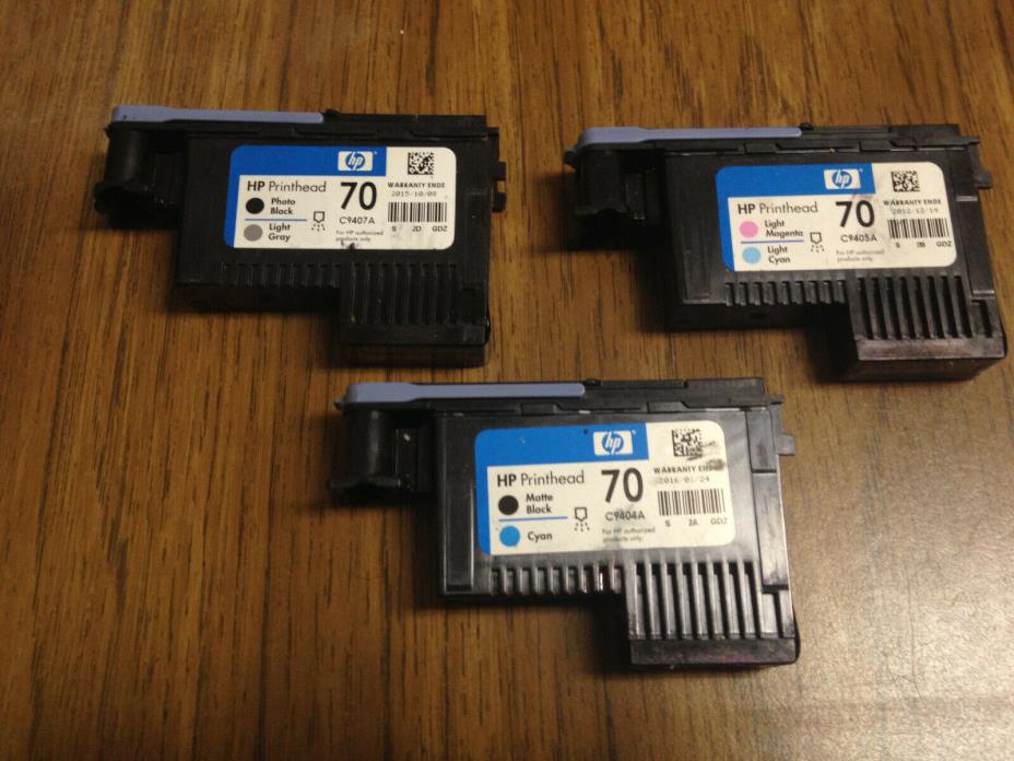 Lot of 3 Empty HP Printhead 70 Printheads Black Cyan Light Magenta Photo