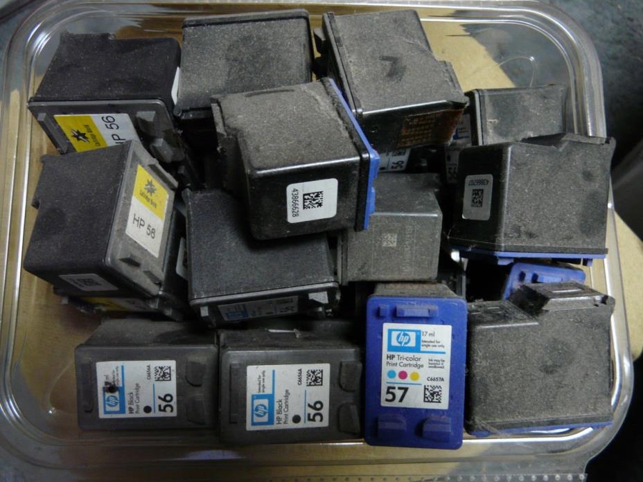 lot of 30 empty/used and dusty HP 56 & 57 ink cartridges most OEM