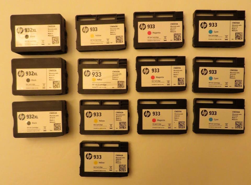 Lot of 13 empty HP ink cartridges Black 932XL Magenta Yellow Cyan 933