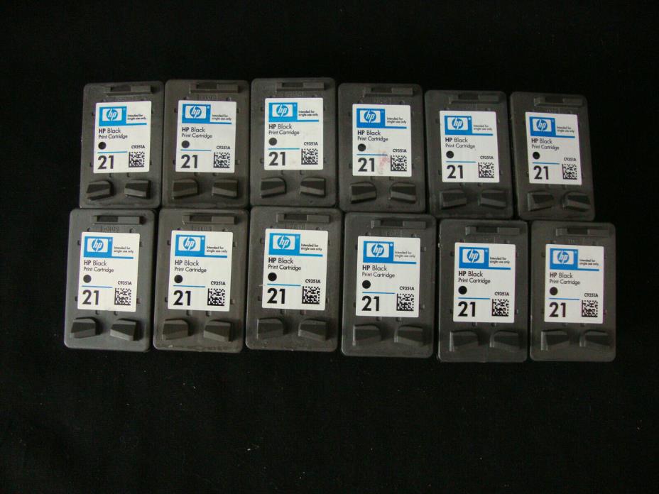 Lot Of 12 EMPTY VIRGIN HP 21 Ink Cartridges - Black
