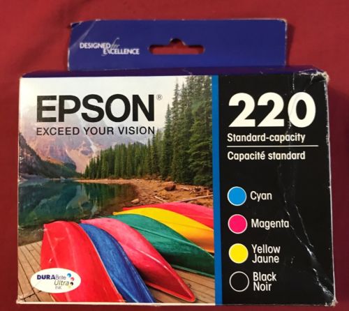 Epson 220 Black Cyan Magenta Yellow Printer Ink Cartridges Expires 08/2017 New
